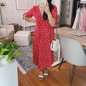 Red floral maternity wrap dress NWT
